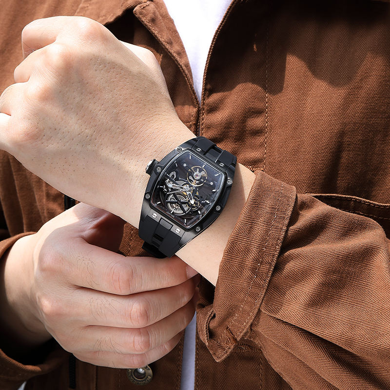 Skeleton Face With Rubber Strap Mechanical Movement Waterproof Watch