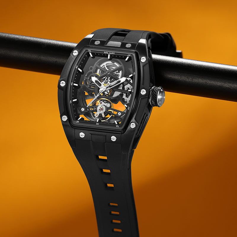 Skeleton Face With Rubber Strap Mechanical Movement Waterproof Watch