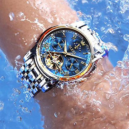OLEVS Men Watch Automatic Mechanical Skeleton Moon Phase Dress Business Stainless Steel 3AT Waterproof Luminous Men Wrist Watch|B08RS2B56R