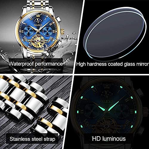 OLEVS Men Watch Automatic Mechanical Skeleton Moon Phase Dress Business Stainless Steel 3AT Waterproof Luminous Men Wrist Watch|B08RS2B56R