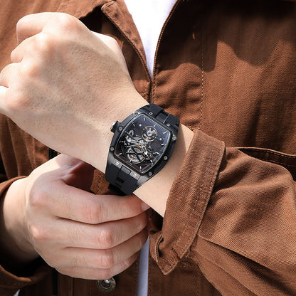Skeleton Face With Rubber Strap Mechanical Movement Waterproof Watch