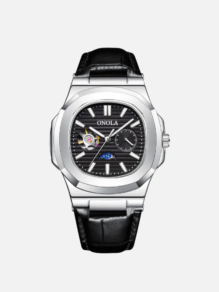 Men’s Hollow Automatic Mechanical Watch ONOLA 3855 – 3 ATM Waterproof Luxury Leather Strap