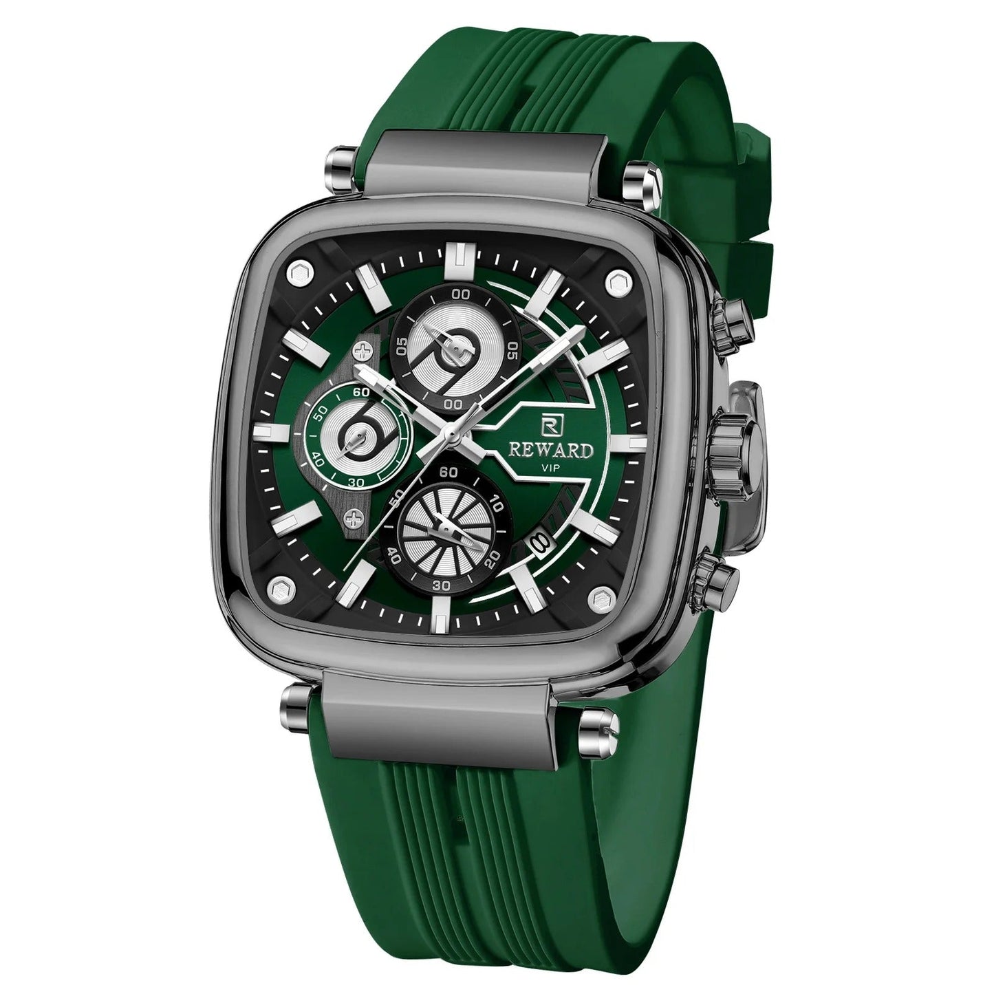 Reward Square Men's Watch – Silicone Band | Chronograph | Waterproof