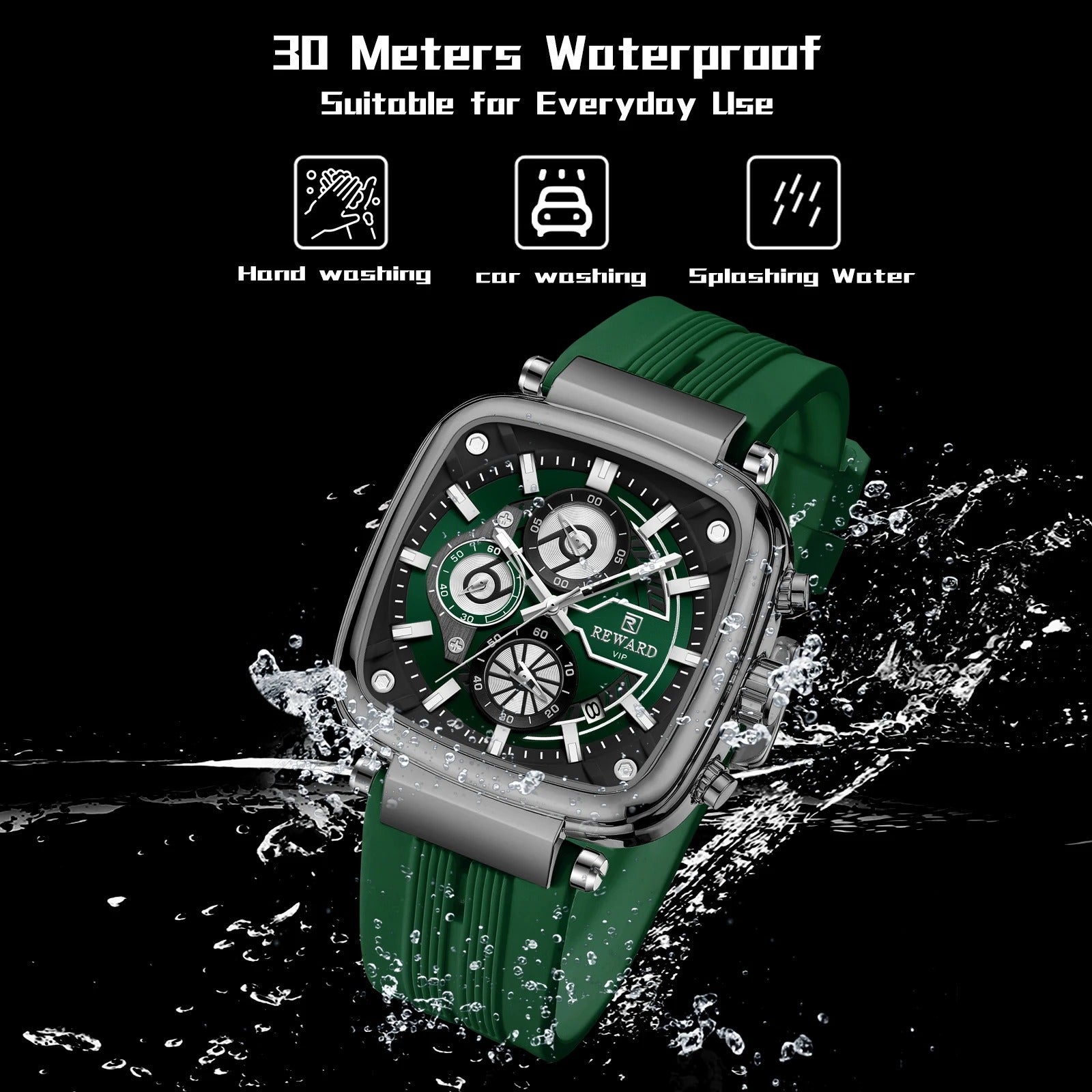 Reward Square Men's Watch – Silicone Band | Chronograph | Waterproof